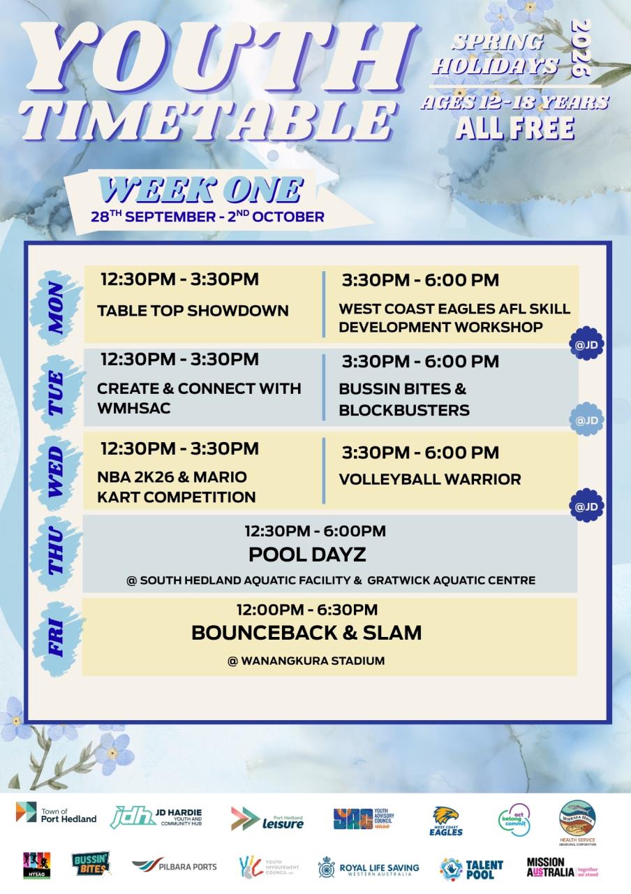 School Holidays - Youth timetable